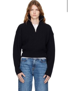 A.P.C. Black Half-Zip Ribbed Turtleneck Sweater